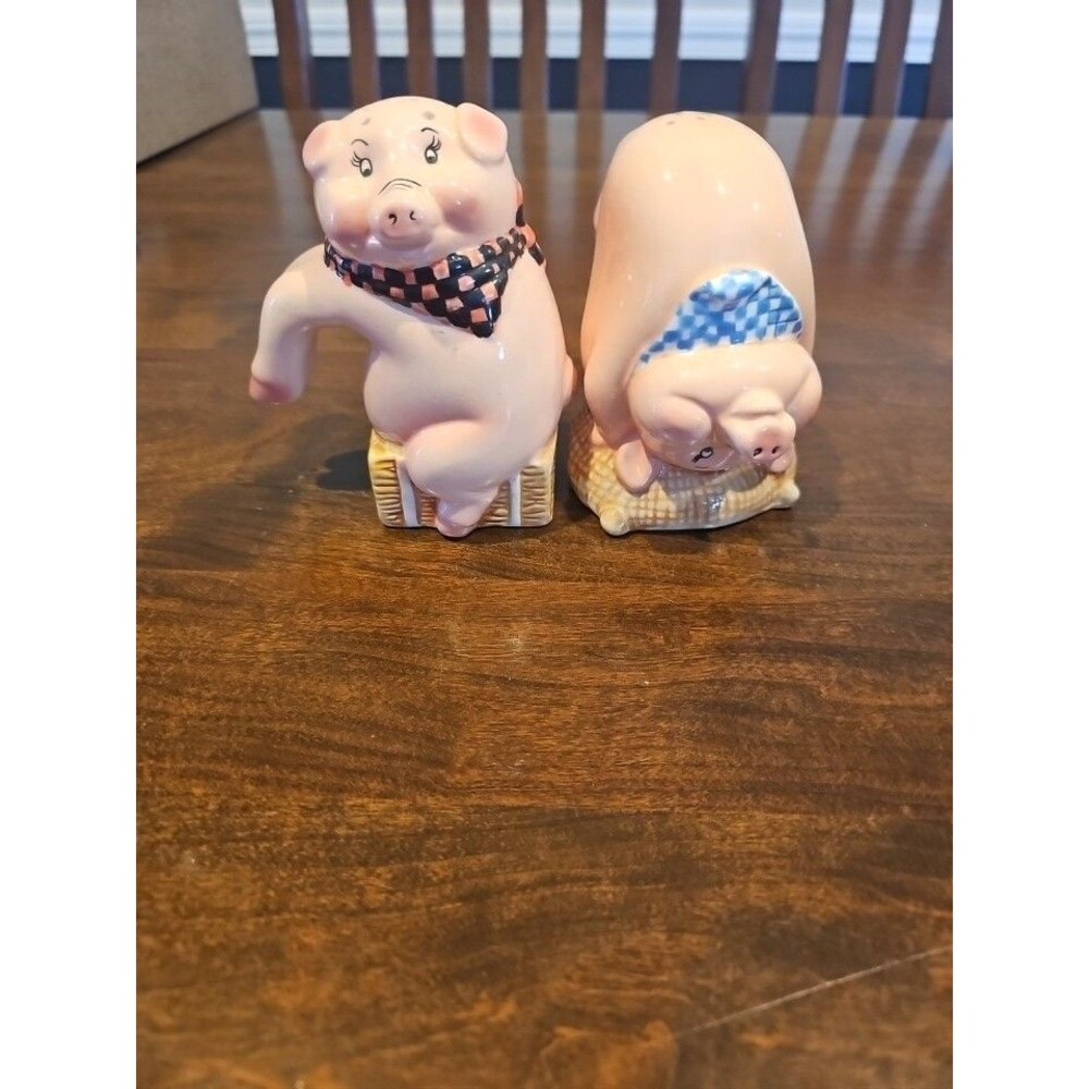 Pink Pig Salt and Pepper Shakers/PIGGIES HANGUPS/Hand Painted/Philippines